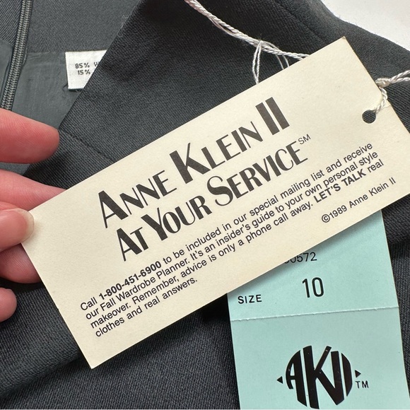 Vintage 80s Anne Klein II Gray Knee-Length Wool Blend Pencil Skirt 10 Deadstock - Picture 5 of 7